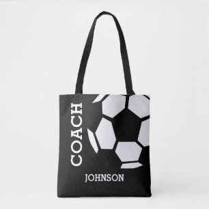Soccer Coach Personalized Sports Modern Black Tote Bag