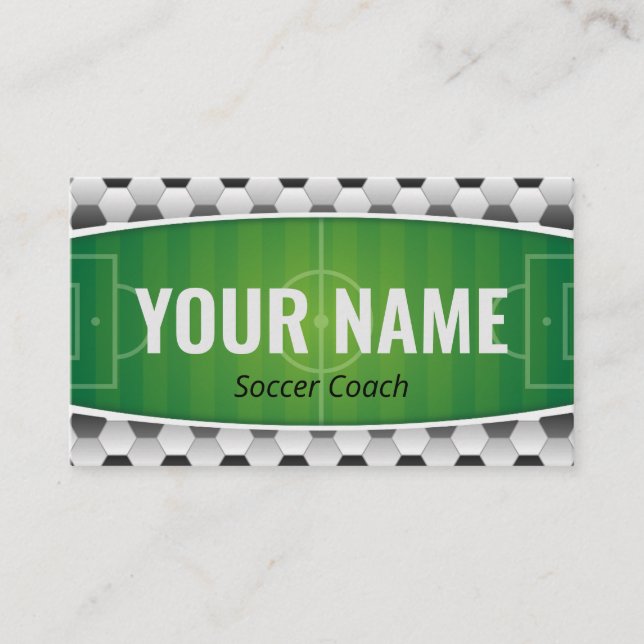 Soccer Coach Player Green Field Modern Ball Sport Business Card (Front)