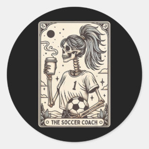 Soccer Coach Tarot Card Halloween Skeleton Soccer  Classic Round Sticker