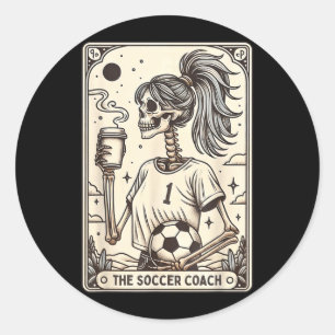 Soccer Coach Tarot Card Halloween Skeleton Soccer Classic Round Sticker