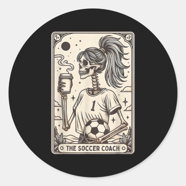 Soccer Coach Tarot Card Halloween Skeleton Soccer  Classic Round Sticker (Front)