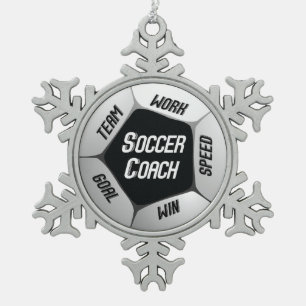 Soccer Coach Thanks Large Ball Snowflake Pewter Christmas Ornament