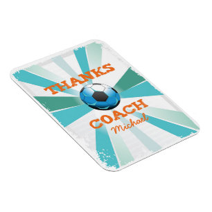 Soccer Coach Thanks, Orange on Teal, Blue Starburs Magnet