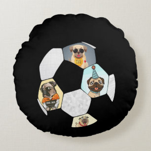 Soccer Cool Dog Pug Life Pug Birthday Cute Pug Round Pillow