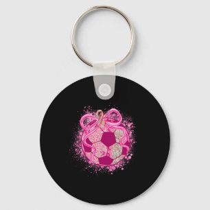 Soccer Coquette Bow Breast Cancer Awareness Pink R Keychain