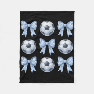 Soccer Coquette Toile Blue Bow Soccer Mom Cute Gir Fleece Blanket