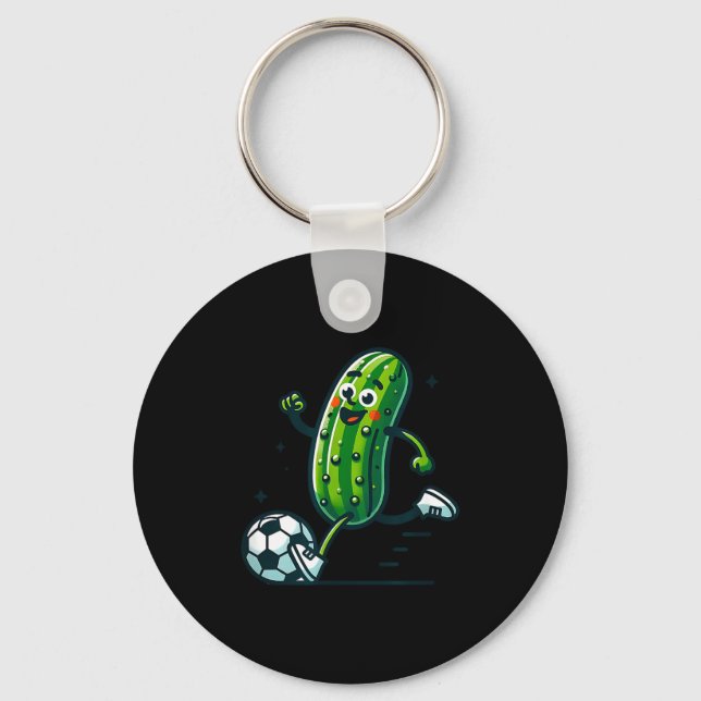 Soccer cucumber kicking ball funny pickle player  keychain (Front)
