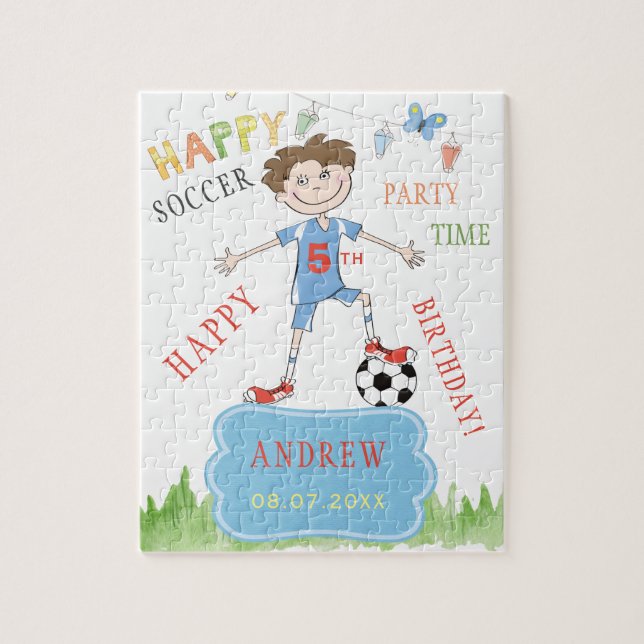 Soccer custom kids birthday funny colorful jigsaw puzzle (Vertical)