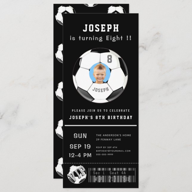 Soccer Custom Photo Event Ticket Birthday Invitation (Front/Back)