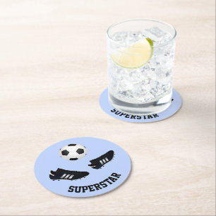Soccer custom text blue Paper Coaster