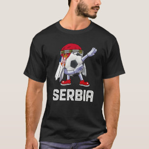 Soccer Cute Soccer Ball Dabbing Serbia Flag Pride T-Shirt