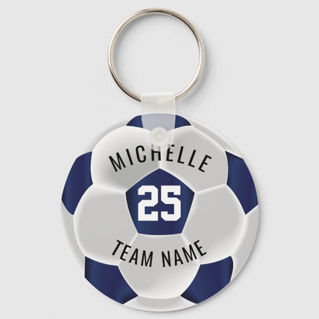 Soccer  - Dark Blue and White Keychain (Front)