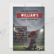 Soccer Dinosaur Birthday Invitation