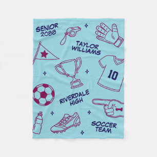 Soccer Doodle Pattern Custom Text Senior Gift Fleece Blanket