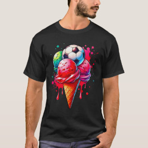 Soccer Drip Ice Cream Watercolor Cone With Sprinkl T-Shirt