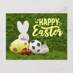 Soccer Easter eggs for easter holiday on green  Postcard