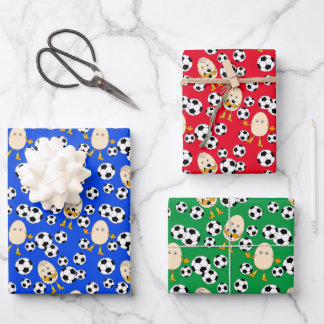 Soccer Egghead Pattern Wrapping Paper Sheet