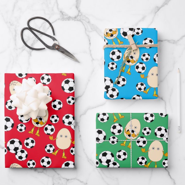 Soccer Egghead Pattern Wrapping Paper Sheet (Front)