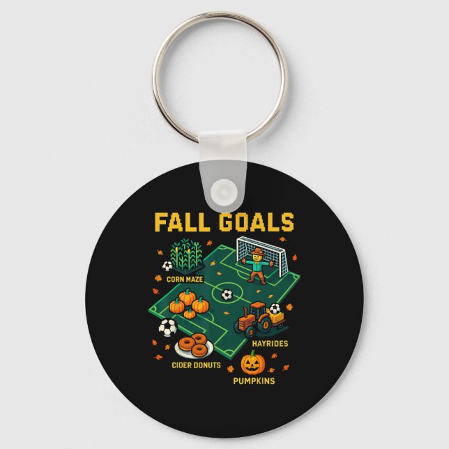 Soccer Fall Goals Fun Kids Autumn Pixel Video Game Keychain (Front)