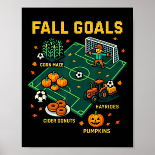 Soccer Fall Goals Fun Kids Autumn Pixel Video Game Poster