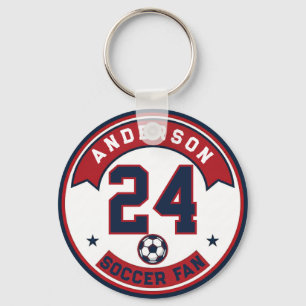 Soccer Fan Name & Player Number Badge Keychain