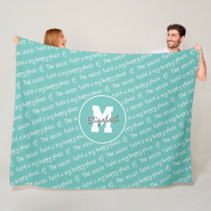 soccer field my happy place teal white ANY colour Fleece Blanket