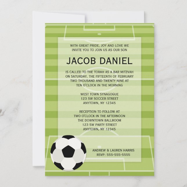 Soccer Field Themed Bar Mitzvah Invitations (Front)