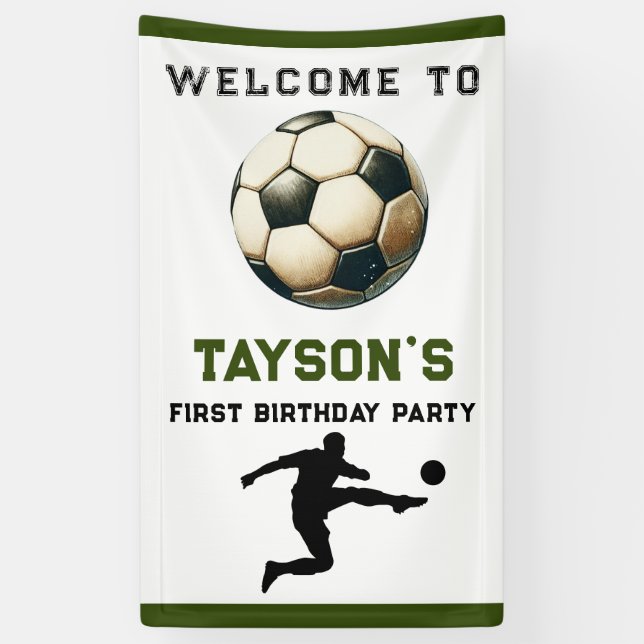 Soccer First Year Down 1st Birthday  Banner (Vertical)