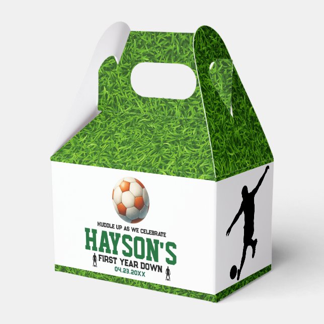 Soccer First Year Down 1st Birthday Party Favor Box (Front Side)