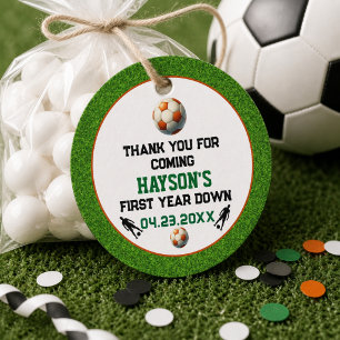 Soccer First Year Down 1st Birthday Party Favour Tags