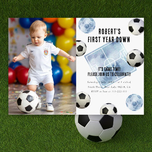 Soccer First Year Down 1st Birthday Party Invitation