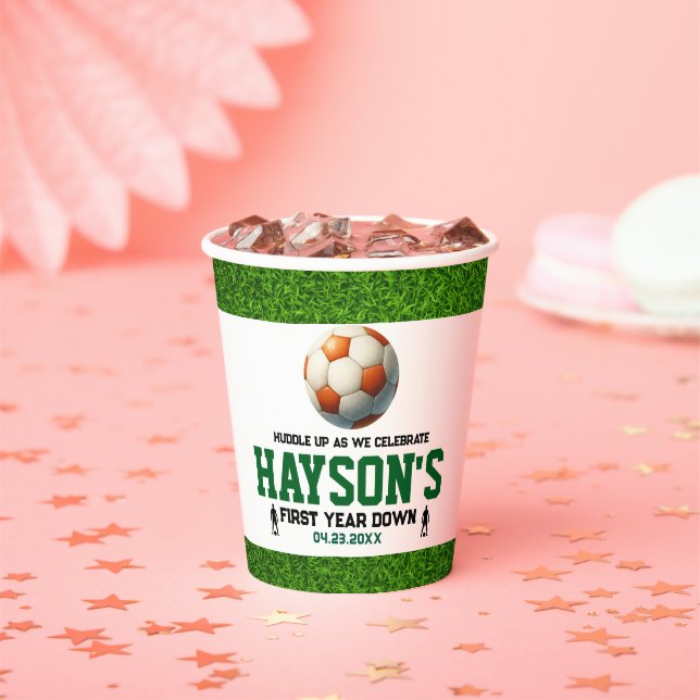 Soccer First Year Down 1st Birthday Party Paper Cups (Insitu)