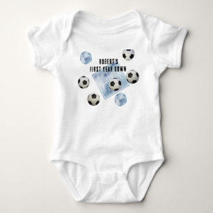 Soccer First Year Down Birthday Party Baby Bodysuit