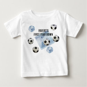 Soccer First Year Down Birthday Party Baby T-Shirt