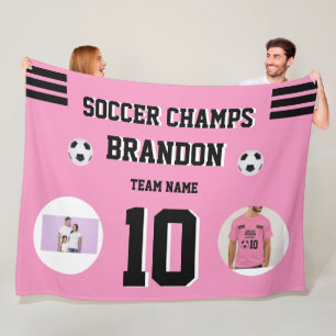 soccer Fleece Blanket pink photos personalized go 