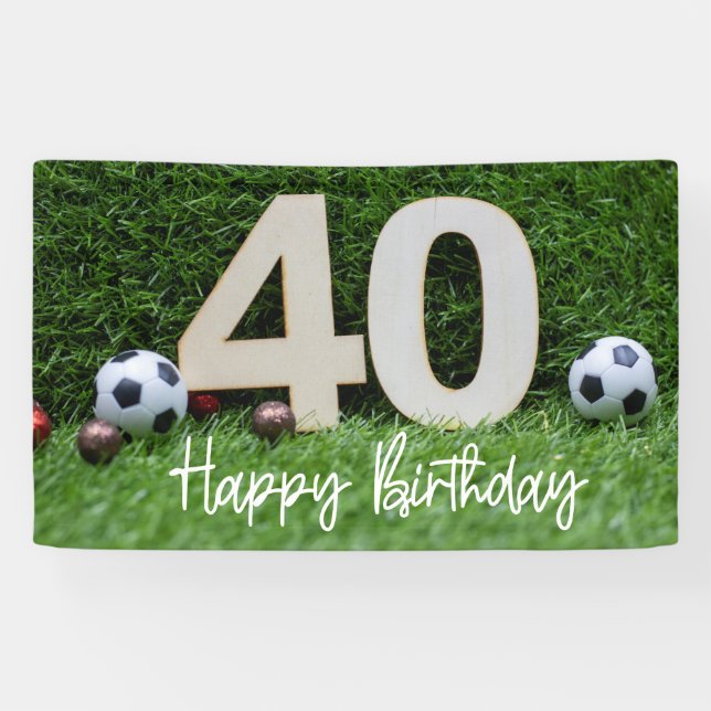 Soccer Football 40th Birthday on Green grass Banner (Horizontal)