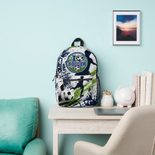 Soccer Football Backpack   Blue Green Sports Bag