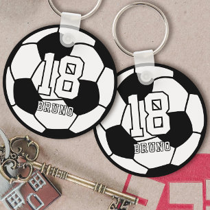 Soccer Football Ball Custom Name & Jersey Number Keychain