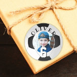 Soccer Football Ball Kids Birthday Age Photo Classic Round Sticker<br><div class="desc">Soccer Football Ball Kids Birthday Age Photo Sticker. Soccer birthday sticker with a custom photo. Add your photo,  name and age.</div>