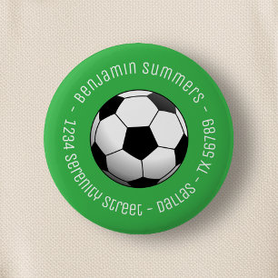 Soccer Football Ball on Green Custom Text 2 Inch Round Button