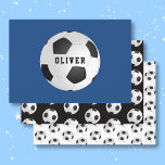 Soccer Football Ball Pattern Kids Name Birthday  Wrapping Paper Sheet<br><div class="desc">Soccer Football Ball Pattern Kids Name Birthday Wrapping Paper Sheets. Dark blue,  black and white background. Personalize with your name or erase the text.</div>