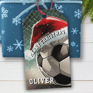 Soccer Football Ball Santa Hat Merry Christmas  Gift Tags
