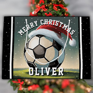 Soccer Football Ball Santa Hat Name Christmas Large Gift Bag