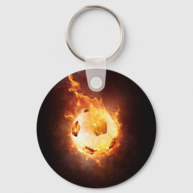 Soccer, Football, Ball under Fire Keychain (Front)