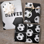 Soccer Football Balls Kids Name Black Birthday Wrapping Paper Sheet<br><div class="desc">Soccer Football Balls Kids Name Black Birthday Wrapping Paper Sheets. Black and white design. Personalize with your name or erase the text.</div>