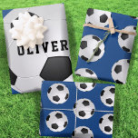 Soccer Football Balls Kids Name Blue Birthday Wrapping Paper Sheet<br><div class="desc">Soccer Football Balls Kids Name Blue Birthday Wrapping Paper Sheets. Personalize with your name or erase the text.</div>