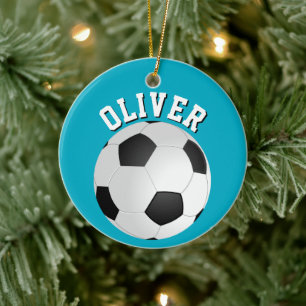 Soccer Football Balls Kids Name Christmas Ceramic Ornament