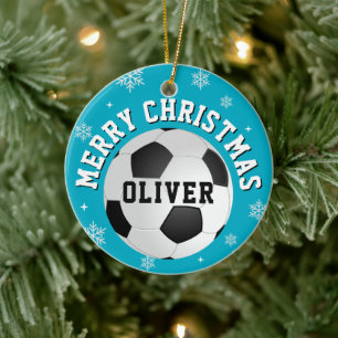 Soccer Football Balls Kids Name Christmas Ceramic Ornament