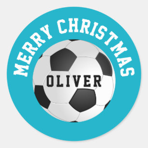 Soccer Football Balls Kids Name Christmas  Classic Round Sticker