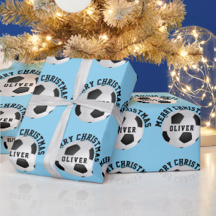 Soccer Football Balls Kids Name Christmas Wrapping Paper